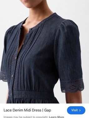 GAP Dark Indigo Lace-Trim Tiered Denim Midi Dress XXS